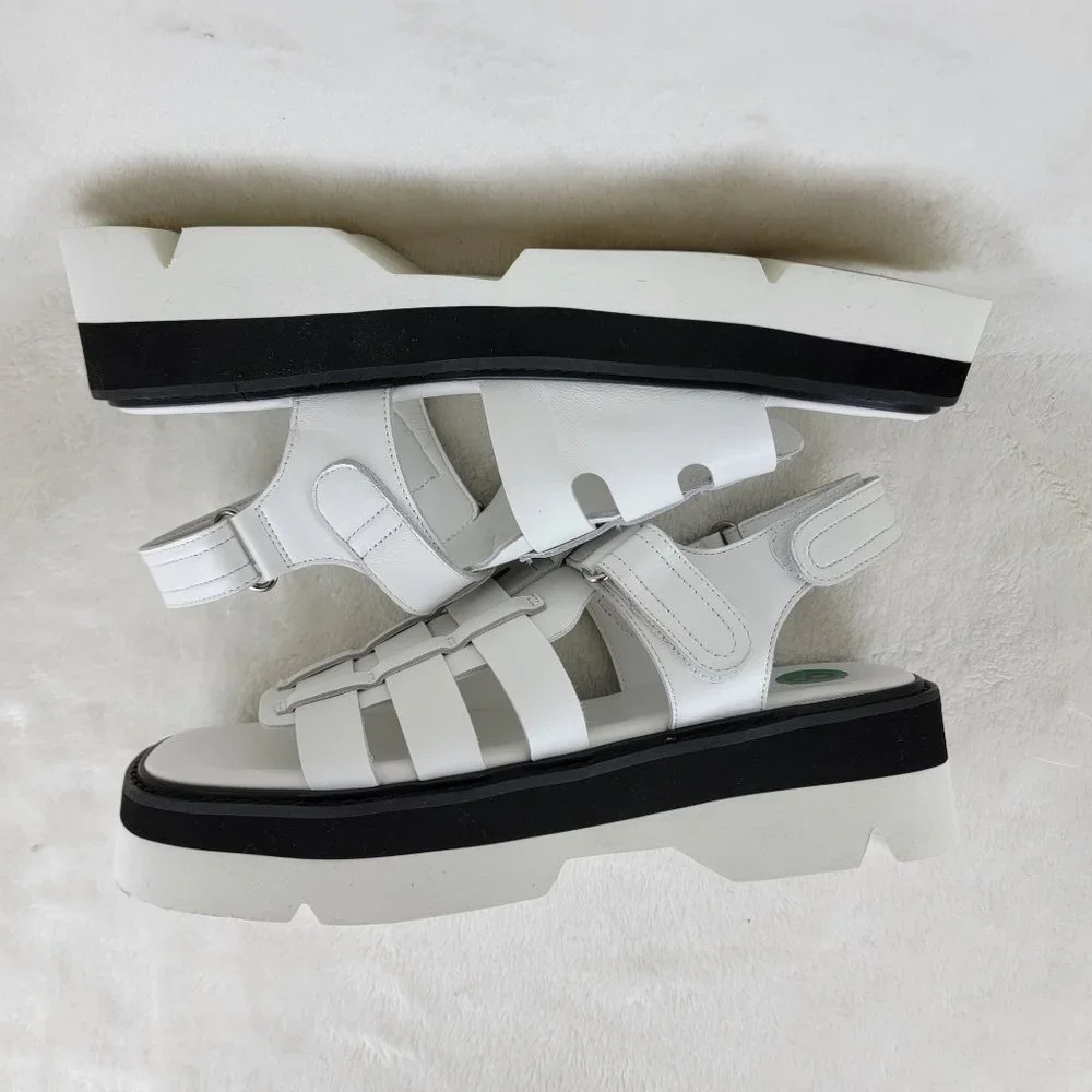 Tony Bianco Jett Black White Leather Strappy Sling-Back Platform Sandals 9 Y2K